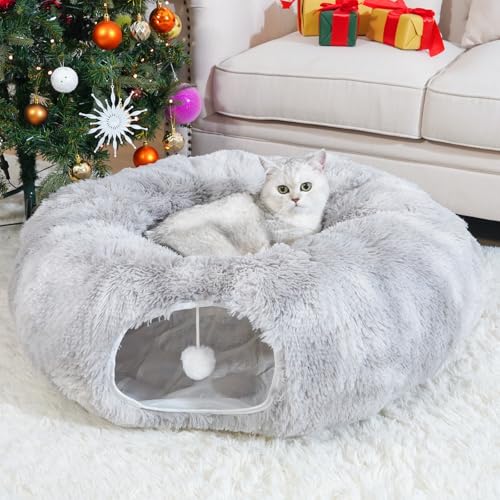 OOZAZEMM Katzentunnelbett mit waschbarem Kissen, Katzentunnel für Indoor-Katzen, faltbarer Katzen-Donut-Tunnel für mittelgroße und große Katzen, Peekaboo-Höhlenspielzeug, Batikgrau OOZAZEMM Katzentunnelbett mit waschbarem Kissen, Katzentunnel für Indoor-Katzen, faltbarer Katzen-Donut-Tunnel für mittelgroße und große Katzen, Peekaboo-Höhlenspielzeug, Batikgrau von OOZAZEMM