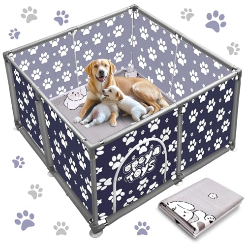 Welpenkiste für Hunde, extra hoch, mit Welpen-Auflage, unverzichtbar für Hunde, Welpen, große kleine Rassen, quadratisch, 63 x 120 x 120 cm von OPEYATOYS