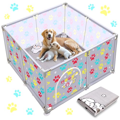 Welpenbox für extra hohe Hunde + Welpen-Unterlage, Laufstall, Welpen-Zubehör für große kleine Rassen, 120 x 120 x 63 cm von OPEYATOYS
