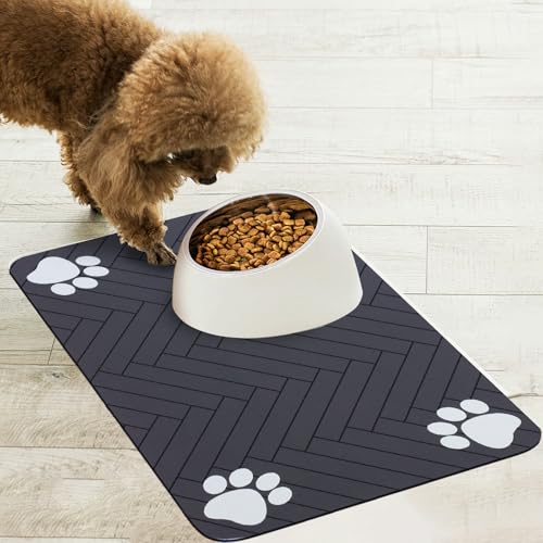 OPLERT Napfmatte, Hunde- und Katzenfressnapfmatte, superabsorbierende, rutschfeste Fressmatte, schnell trocknend und leicht zu reinigen (Dunkel Grau,30x50cm) von OPLERT