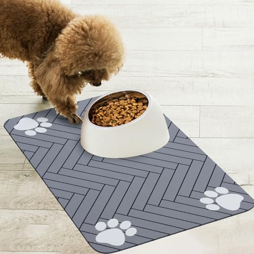 OPLERT Napfmatte, Hunde- und Katzenfressnapfmatte, superabsorbierende, rutschfeste Fressmatte, schnell trocknend und leicht zu reinigen (Hellgrau,40x60cm) von OPLERT