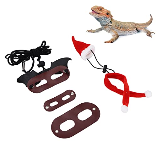 OPPWONG Bartagame-Leine und Geschirr-Set, Verstellbare Bartagame-Leine, Bartagame-Geschirr, Weihnachtsmütze, Schal für Eidechse, Reptil, Gecko von OPPWONG
