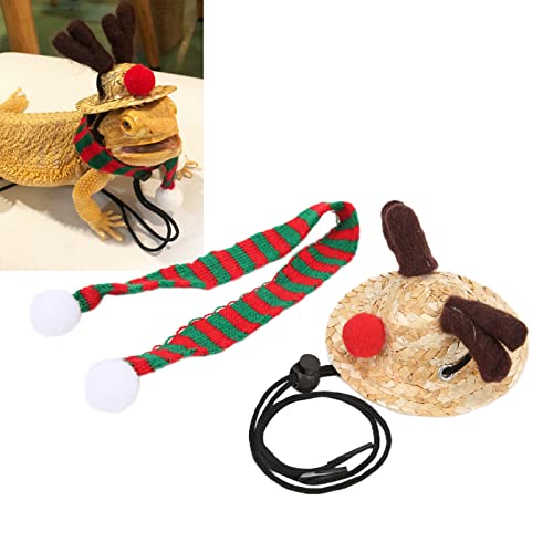 OPPWONG Bartagamen-Kostüm, Verstellbarer Stroh-Elchhut und Schal, Hamster-Kleidung, Bartagamen-Kleidung, Weihnachtskostüm für Feiertagsparty-Fotos (Elchmütze + grüner Schal) von OPPWONG