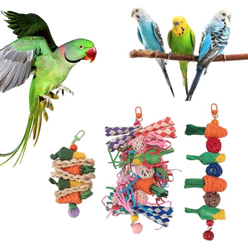 OPPWONG Papageienspielzeug, 3-teiliges Papageien-Kauspielzeug-Set, Vogelspielzeug für Papageien, Ara-Spielzeug mit Lebendigen Farben für Nymphensittiche, Sittiche, Turteltauben und von OPPWONG