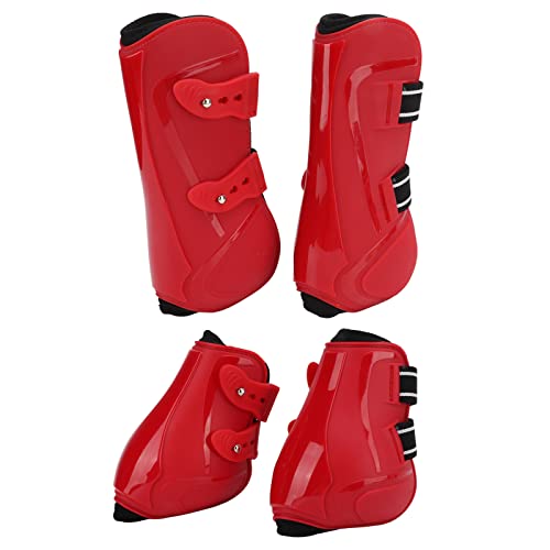 OPPWONG Pferdesportstiefel, 4pcs PU -Shell -Sehnen -Wachstiefel Jumps Pferdestiefel Weiche, Atmungsaktive Anti -Slip -Verstellbarer -Sehnenstiefel für Pferde Springen (1 rot einstellen von OPPWONG