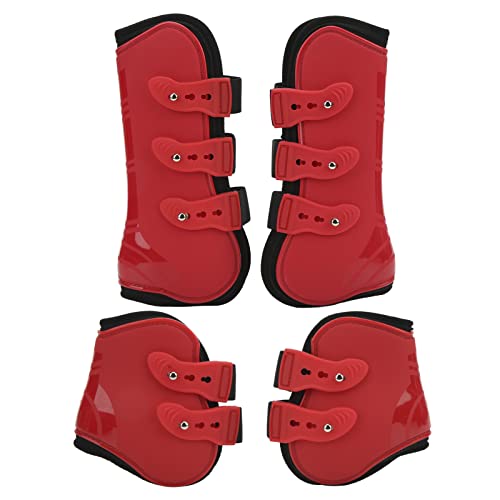 OPPWONG Splint für Pferde, 4 Stück PU Neopren Front Hind Horse Tendon Tiefel Pferdes Tiefel Pferde Jumps Pferde Bein Wächter für Reitsport Ausrüstung (Set aus roter Vorder- und Rückseite von OPPWONG