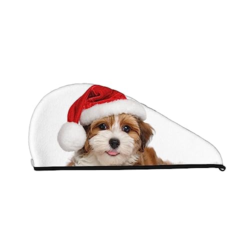 Welpe Hund Weihnachten Weihnachtsmann Hut Druck Trockenes Haar Kappe Haar Hut Mit Knopf Saugfähig Schnell Trocknen Haar Turban Für Unisex von OPSREY