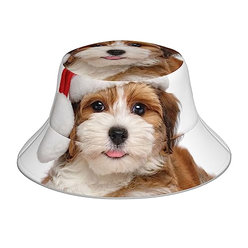 Welpe Hund Weihnachten Weihnachtsmann Hut Druck Unisex Bucket Hats Sun Hat Reversible Double-Side-Wear für Sommer Reise Strand Outdoor Cap von OPSREY