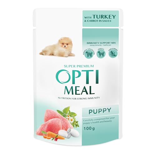 OPTIMEAL Super Premium Puppy Welpenfutter mit Truthahn und Karotten in Sauce (12 x 100g) von OPtimeal
