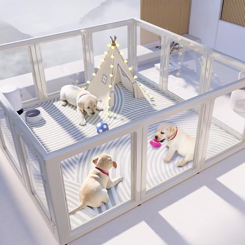 Optimus Design Studio Laufstall für Hunde, transparent, einfache Montage und Demontage, transparenter Hundegehege für den Innenbereich, robust und leicht zu reinigen, Kunststoff, Hundewelpenzaunanker von OPTIMUS Design Studio