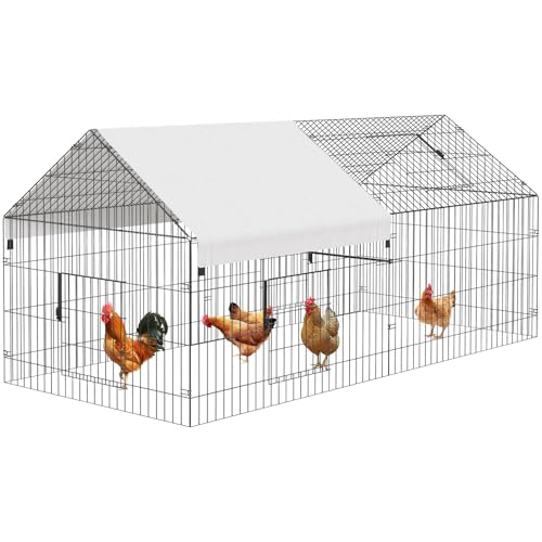 GroßEr HüHnerstall Aus Metall Und Freilaufgehege für Haustiere Mit Wasserdichter Abdeckung (218 cm L x 101 cm B x 101 cm H) – KäFig für Kleintiere (Kaninchen, Ente, Huhn, Katze) von OPULENTHOME
