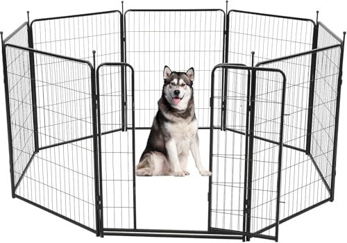 Hundelaufstall für den Innen-/Außenbereich, 8 Paneele 102x81cm, Heavy-Duty Eisen Hundelaufstall, langlebig, rostbeständig Haustier Zaun mit Türen, niedrige Schwelle, Double Gravity Lock Hundelaufstall für den Innen-/Außenbereich, 8 Paneele 102x81cm, Heavy-Duty Eisen Hundelaufstall, langlebig, rostbeständig Haustier Zaun mit Türen, niedrige Schwelle, Double Gravity Lock von OPULENTHOME
