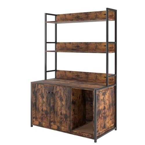 Katzenhaus, Katzenklo Schrank, Katzentoilette, Katzenhaus mit Doppeltüren & Eingang & offenem Regal, Katzenmöbel Beistelltisch für Katzen von OPULENTHOME