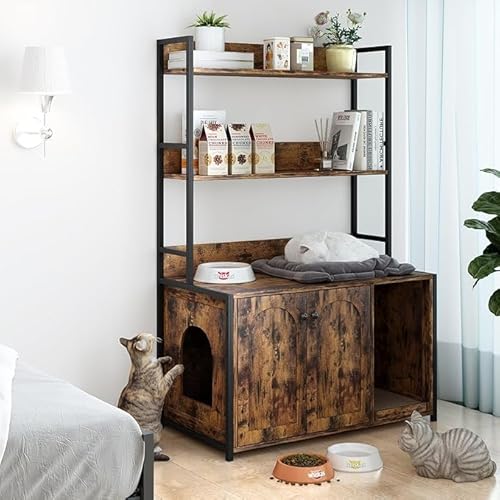 Katzentoilette mit 2 Ablagen - Stilvolle versteckte Möbel für Katzen in Weiß, Kratzbrett, Katzenhaus für Innen und Toilette, platzsparendes Katzenstreuregal - Braun Katzentoilette mit 2 Ablagen - Stilvolle versteckte Möbel für Katzen in Weiß, Kratzbrett, Katzenhaus für Innen und Toilette, platzsparendes Katzenstreuregal - Braun von OPULENTHOME