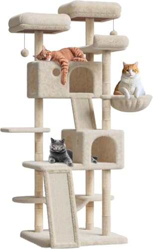 Kratzbaum mit mehreren Ebenen, 167 cm, Turm für Katzen, groß, 90 kg, mit Condo/Plush Sitzstange/Sisal Kratzposts/Hammocks/Basket/Verwicklungskugel/Plattform, #2204-Beige Kratzbaum mit mehreren Ebenen, 167 cm, Turm für Katzen, groß, 90 kg, mit Condo/Plush Sitzstange/Sisal Kratzposts/Hammocks/Basket/Verwicklungskugel/Plattform, #2204-Beige von OPULENTHOME