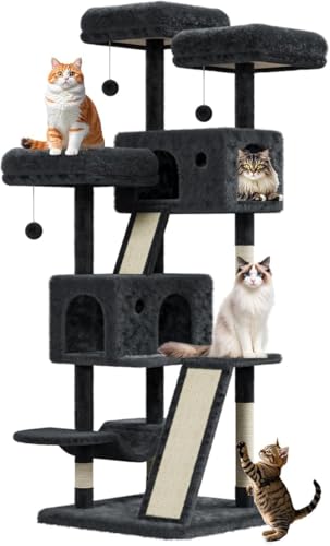 Kratzbaum mit mehreren Ebenen, 167 cm, Turm für große Katzen im Innenbereich, 90 kg, mit Condo/Plush Sitzstange/Sisal Kratzposts/Hammocks/Basket/Verwicklungskugel/Plattform, #2201, Dunkelgrau Kratzbaum mit mehreren Ebenen, 167 cm, Turm für große Katzen im Innenbereich, 90 kg, mit Condo/Plush Sitzstange/Sisal Kratzposts/Hammocks/Basket/Verwicklungskugel/Plattform, #2201, Dunkelgrau von OPULENTHOME