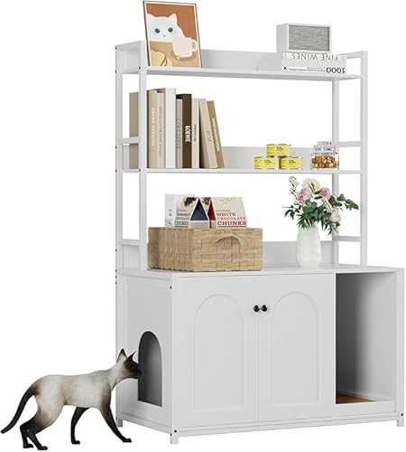 Katzentoilette mit 2 Ablagen – elegante Katzentoilette in Weiß, Kratzbrett, Haus für Katzen im Innenbereich und Badezimmerschrank, platzsparendes Katzenstreuregal (weiß) Katzentoilette mit 2 Ablagen – elegante Katzentoilette in Weiß, Kratzbrett, Haus für Katzen im Innenbereich und Badezimmerschrank, platzsparendes Katzenstreuregal (weiß) von OPULENTHOME