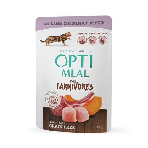 OPTIMEAL™. Grain Free Complete сanned pet Food for Adult Cats with Lamb and Chicken Fillet in Pumpkin Jelly 0,085 kg von OPtimeal