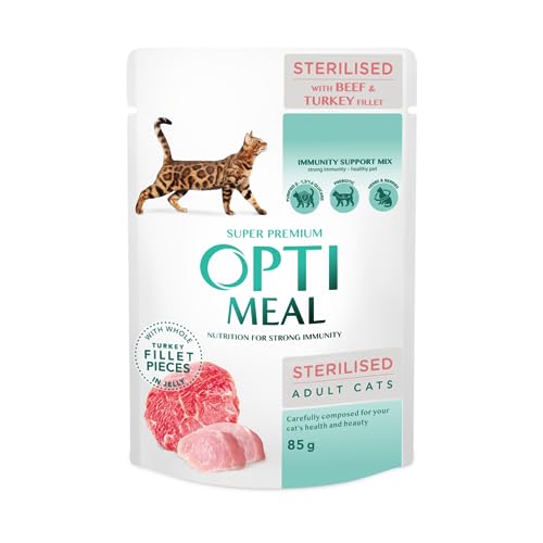 OPTIMEAL™. Сomplete сanned pet Food for sterilised Cats with Beef and Turkey Fillet in Jelly, Box (12x0,085 kg) von OPtimeal