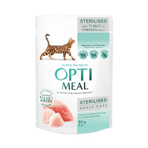 OPTIMEAL™. Сomplete сanned pet Food for sterilised Cats with Turkey and Chicken Fillet in Sauce, Box (12x0,085 kg) von Optimeal