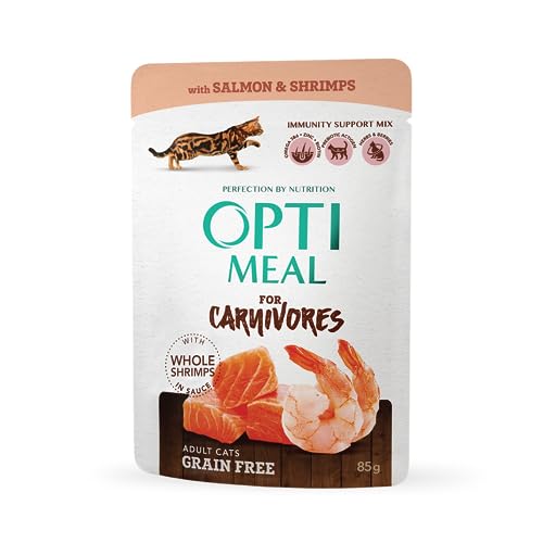 OPTIMEAL ™. Grain Free сomplete сanned pet Food for Adult Cats with Salmon and Shrimps in Sauce 0,085 kg von OPtimeal