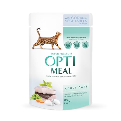 OPTIMEAL ™. Сomplete сanned pet Food for Adult Cats with cod Fish and Veggies in Jelly, Box (12x0,085 kg) von OPtimeal