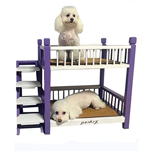 Hundebett aus Holz Doppelschichtiges Hundebett aus Holz, erhöhtes Haustierbettgestell, doppeltes Hundebett, Haustiersofa mit Stufen, Hundetreppe, geeignet für Katzen und kleine Hunde Erhöhtes Hundebett von OQOPO