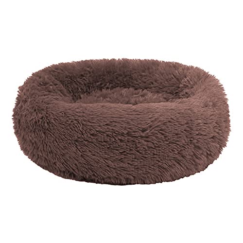 Beruhigendes Hundebett, mittelgroß, 60/80/100/120/140/160 cm, waschbar, rund, weiches Katzen-Haustierkissen, Welpen, Kuschelbett, Hundebett, Haustiersofa, warmes Plüsch-Donut-Kuschelbett, 60 cm, Kaffee von OREAMY