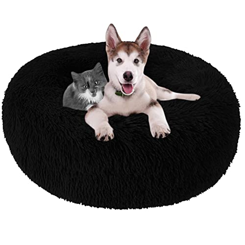 Beruhigendes Hundebett, waschbar, Donut-Haustierbett für Katzen, rundes Haustierkissen, Welpensofa, Hundebetten für den Innenbereich, rutschfest, für Welpen, Kätzchen, Kuschelbett, 140 cm, Schwarz Beruhigendes Hundebett, waschbar, Donut-Haustierbett für Katzen, rundes Haustierkissen, Welpensofa, Hundebetten für den Innenbereich, rutschfest, für Welpen, Kätzchen, Kuschelbett, 140 cm, Schwarz von OREAMY