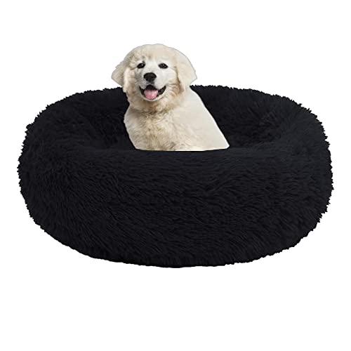 Hundebetten für kleine/mittelgroße/große Hunde mit rutschfester Unterseite, 20 cm hoch, beruhigend, großes Haustierbett, Plüsch-Welpen-Katzenbett, flauschig, kuschelig, Haustierkissen, maschinenwaschbar, 80 cm, Schwarz von OREAMY