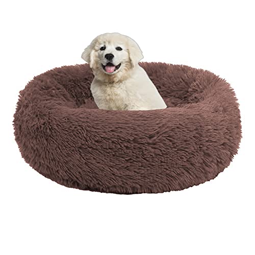 Hundebetten für kleine/mittelgroße/große Hunde mit rutschfester Unterseite, 20 cm hoch, beruhigend, großes Haustierbett, flauschiges Kuschelkissen, Haustiernest, maschinenwaschbar, 120 cm, Kaffee von OREAMY