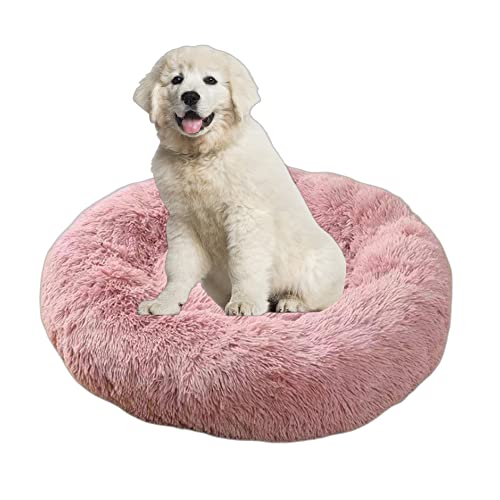 Plüsch-Hundebett, beruhigend, Donut-Hundekissen, rundes Haustiernest, flauschig, Katzenbett, Matratze für Welpen, Haustierkissen, Matte mit rutschfester Unterseite, maschinenwaschbar, S-50 cm, Rosa von OREAMY