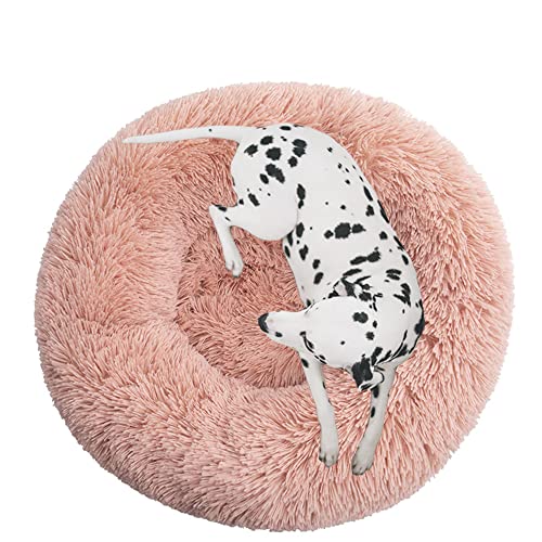 Rundes Plüsch-Hundebett für Katzen, beruhigendes Donut-Kuschelbett, weiches, flauschiges Katzensofakissen, Kätzchen, Welpen, Kissen, rundes Haustierbett für kleine/mittelgroße/große Hunde, 90 cm, Rosa von OREAMY