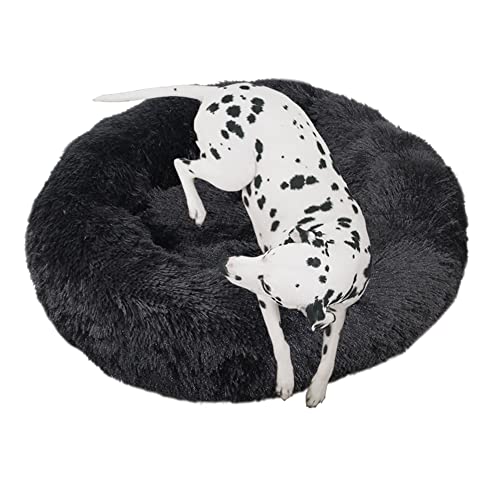 Rundes Plüsch-Hundebett für Katzen, beruhigendes Donut-Kuschelbett, weiches, flauschiges Katzensofakissen, Kätzchen, Welpen, Kissen, rundes Haustierbett für kleine/mittlere/große Hunde, 130 cm, Schwarz Rundes Plüsch-Hundebett für Katzen, beruhigendes Donut-Kuschelbett, weiches, flauschiges Katzensofakissen, Kätzchen, Welpen, Kissen, rundes Haustierbett für kleine/mittlere/große Hunde, 130 cm, Schwarz von OREAMY