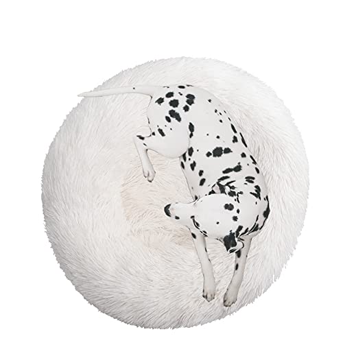 Rundes Plüsch-Hundebett für Katzen, beruhigendes Donut-Kuschelbett, weiches, flauschiges Katzensofakissen, Kätzchen, Welpen, Kissen, rundes Haustierbett für kleine/mittlere/große Hunde, 150 cm, Weiß von OREAMY