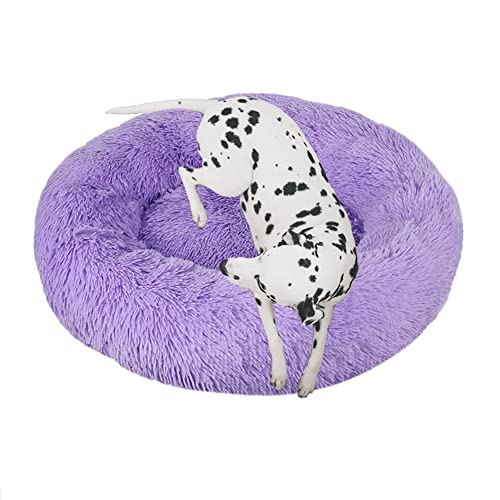 Rundes Plüsch-Hundebett für Katzen, beruhigendes Donut-Kuschelbett, weiches, flauschiges Katzensofakissen, Kätzchen, Welpen, Kissen, rundes Haustierbett für kleine/mittlere/große Hunde, 150 cm, Violett von OREAMY