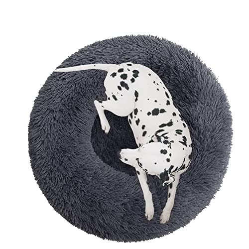 Rundes Plüsch-Katzen-Hundebett, beruhigendes Donut-Kuschelbett, weiches, flauschiges Katzensofakissen, Kätzchen, Welpen, Kissenmatte, rundes Haustierbett für kleine mittlere große Hunde, 130 cm, von OREAMY