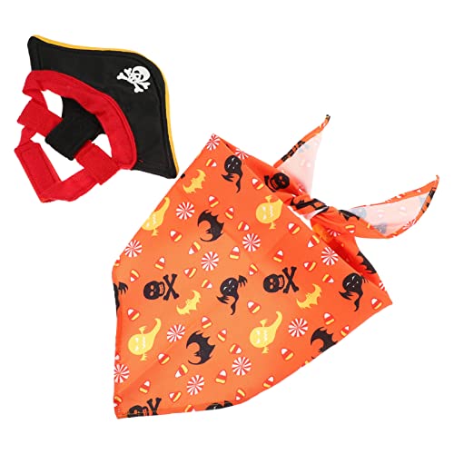 ORFOFE 1 Satz Katzenkostüm-Set Piratenhut-Kostümmütze Halloween- Cosplay-Outfits Halloween Costume Halloween Kleidung Haustier-Katzenbandana Halloween-Katzenschal Polyester Orange von ORFOFE