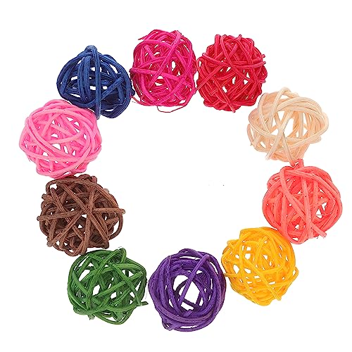 ORFOFE 10 Stück Teiliges Rattan Kauspielzeug Bunte Weidenbälle Langlebig und Natürlich Fördert Zahnpflege und Beschäftigung für Sittiche Nymphensittiche und Kleine Zufällige Farbe von ORFOFE