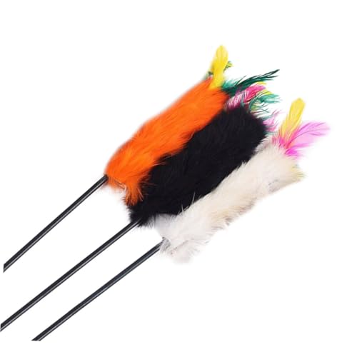 ORFOFE 3 Stück Teiliges Bunte Katzenangel mit Kaninchenfell Interaktives Katzenspielzeug für Kätzchen Langlebiger Katzen Teaser zur Beschäftigung von Hauskatzen Zufällige Zufällige Farbe von ORFOFE