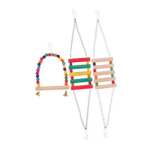 ORFOFE 3 Stück Teiliges Vogelspielzeug Set Bunte Papageien Schaukel mit Glocken Holz Kauspielzeug und Sitzstange für Wellensittiche Nymphensittiche Sittiche und Kleine Vögel zur von ORFOFE
