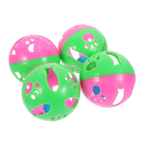 ORFOFE 4 Stück Katzenspielzeug Glockenball aus Robustem Kunststoff Interaktive Katzenbälle mit Klingelton Bunte Zufallsfarben Geeignet für Hauskatzen und Wohnungskätzchen Zufällige Farbe von ORFOFE