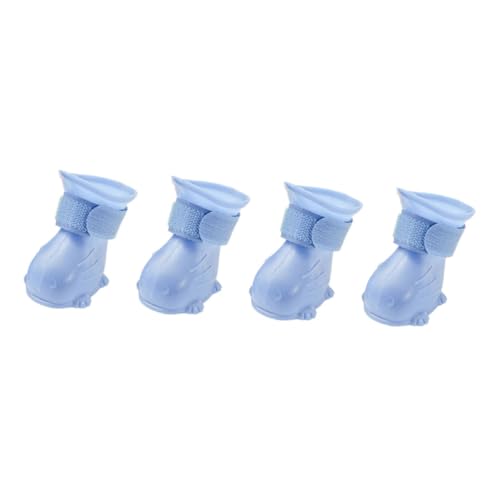 ORFOFE 4 Stück wasserdichte Hundeschuhe aus Tep Material mit Rutschfester Sohle Kleine Blaue Regenstiefel Vielseitiger Pfotenschutz für Outdoor und Regenwetter von ORFOFE