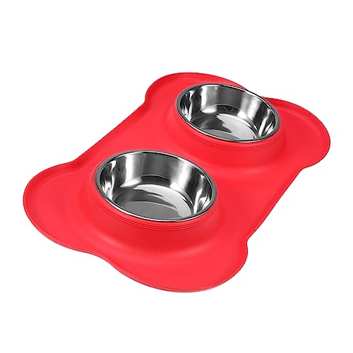 ORFOFE Futternapf für Hunde Schüsseln aus Edelstahl doppelte Schalen Stainless Steel inoxlm Futternäpfe für Haustiere Silikonnapf für Hunde Haustier Hund Fressnapf der Hund Silikonschale von ORFOFE