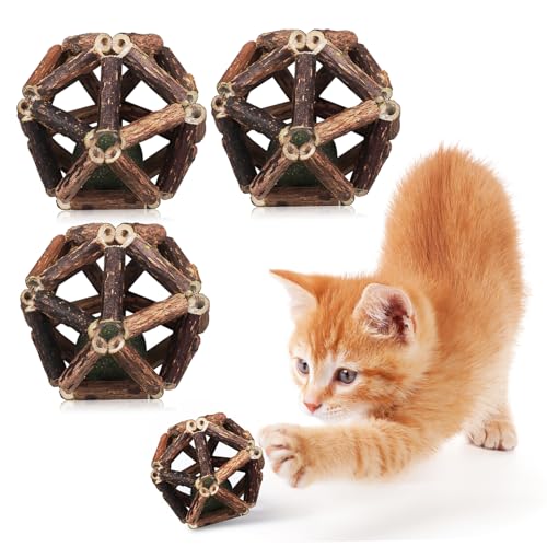 ORFOFE Katzenminze, Beißstab, Spielzeug, Katzenminze für Katzen, Katzenminze, Bälle, Katzenspielzeug, Katzenminze, Katzenspielzeug mit Katzenminze, Minzspielzeug, Ball, Polygonum, Holz, 4 Stück von ORFOFE
