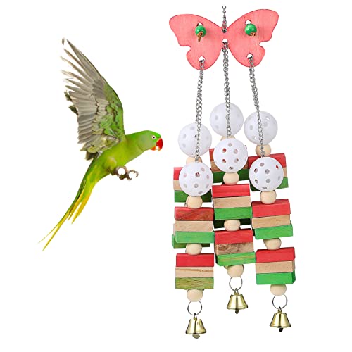 ORFOFE 1stücke Funny Chewing Toy Für Vögel Holzblock Hängendes Spielzeug Mit Glöckchen Buntes Kauspielzeug Für Papageien Und Wellensittiche Als Vogelkäfig Zubehör von ORFOFE