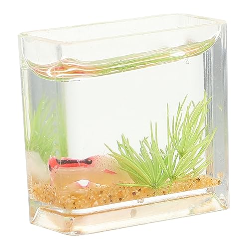 ORFOFE Miniatur-Fischglas-Modell mit Fischmodell, Zubehör, Mini-Haus, Aquarium, Dekoration, zentrales Mini-Miniatur-Fischtank, Puppenhaus, quadratisch, Miniatur-Szenen-Requisite von ORFOFE