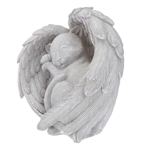 ORFOFE Resin Haustier Katzen Gedenkstein Schutzengel Statue für Garten Tröstende Tiergrabdekoration Wetterfest Geeignet als Haustiergrabstein und Erinnerungsschmuck von ORFOFE