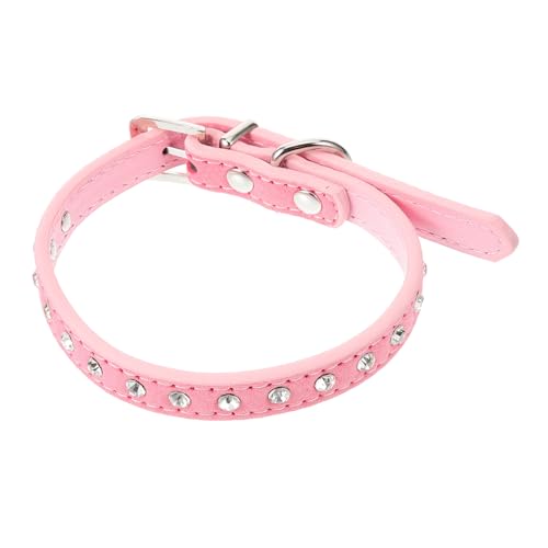 ORFOFE Verstellbares Pu haustierhalsband mit Strasssteinen S Rosa mit Legierungsverschluss und D Ring Geeignet für Kleine Hunde Katzen und Welpen Modisches Sicherheitszubehör von ORFOFE
