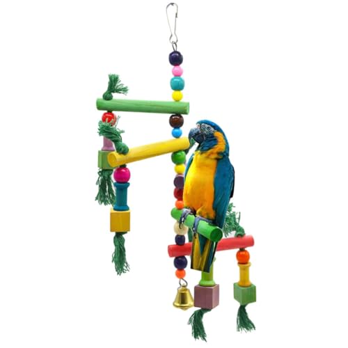 ORFOFE Vogelspielzeug Kletterleiter mit Schaukel aus Sicherem Holz Interaktives Papageien Kauspielzeug für Wellensittiche Nymphensittiche und Kleine Vögel zur Zufällige Zufällige Farbe von ORFOFE